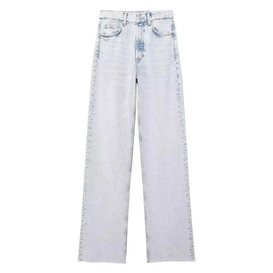 Klassische hoch taillierte Jeans mit weitem Bein