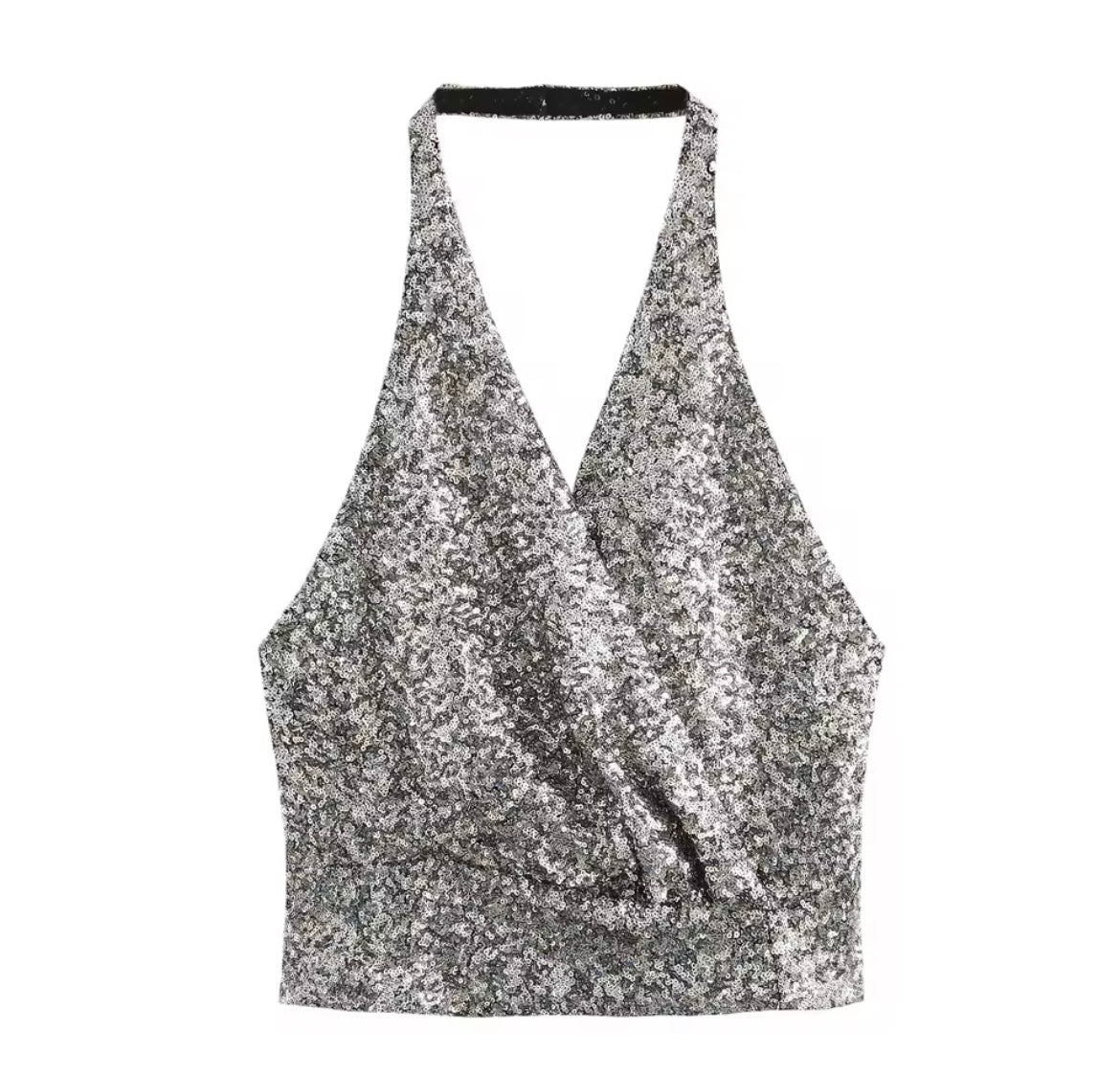 Pailletten Haltertop – Silber