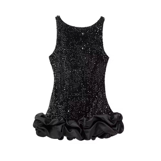 Robe élégante à paillettes avec ourlet à volants