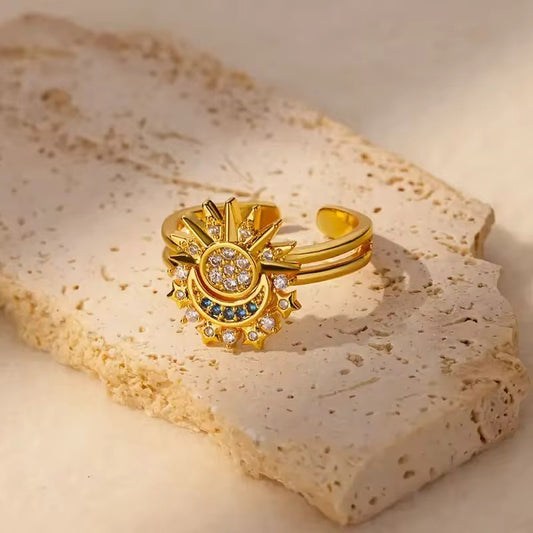 Goldring Sonne & Mond mit Zirkonia