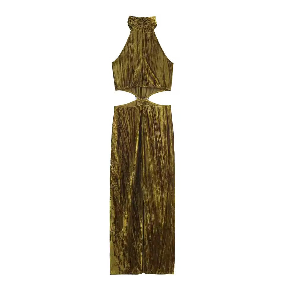 Velvet Glam Cut-Out Maxikleid