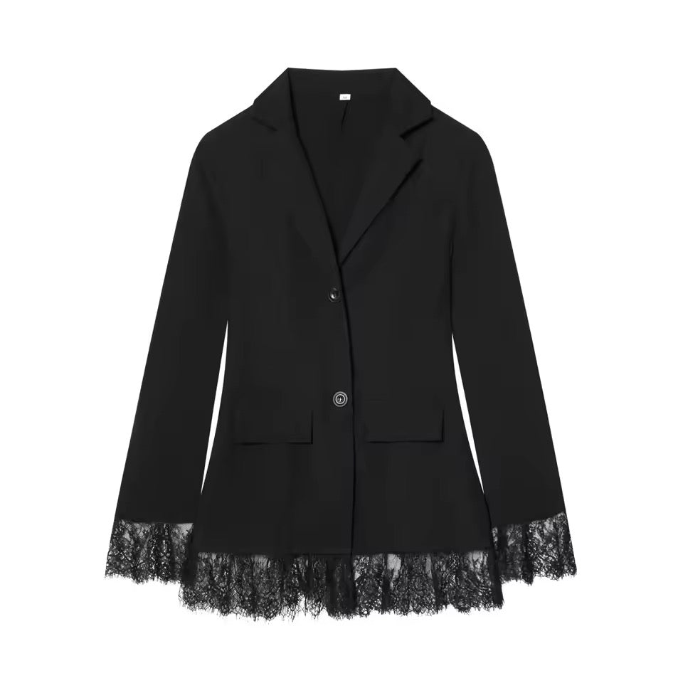 Blazer mit Spitzenbesatz