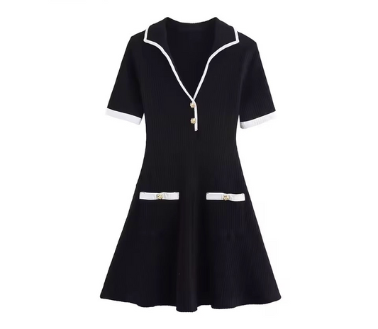 Strick Kleid mit Kontrast-Details