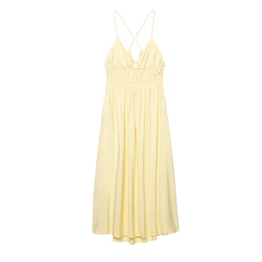 Luftiges Sommerkleid in Pastellgelb mit Spaghettiträgern