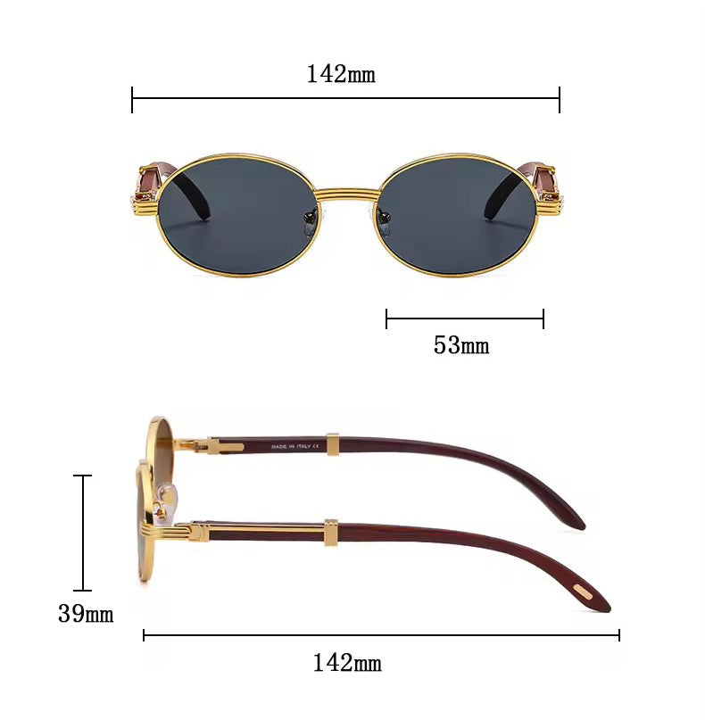 Elegante Sonnenbrille mit braunen Gläsern und goldenen Details