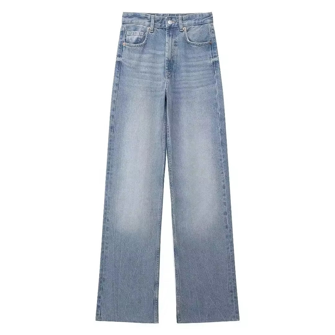 Klassische hoch taillierte Jeans mit weitem Bein