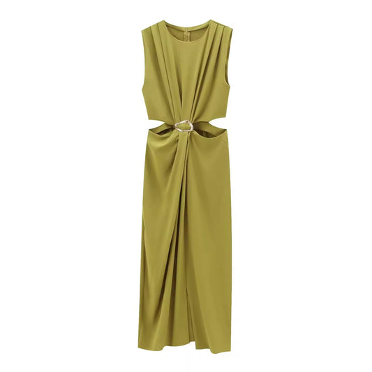 Cut-Out Midikleid mit Zierschnalle