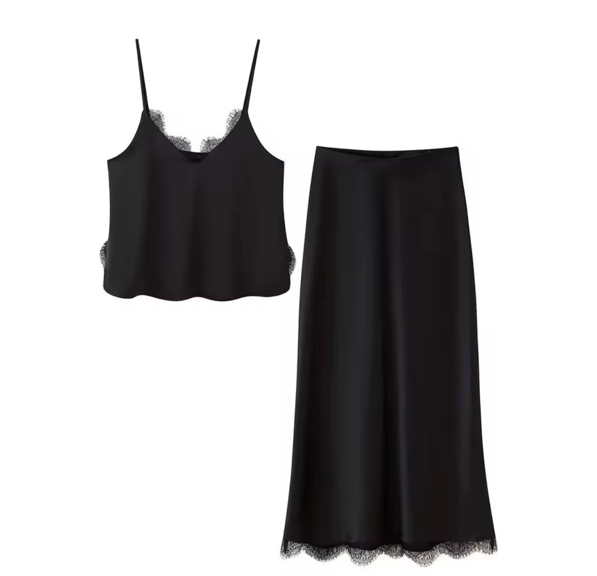 Satin-Zweiteiler Set mit Spitze