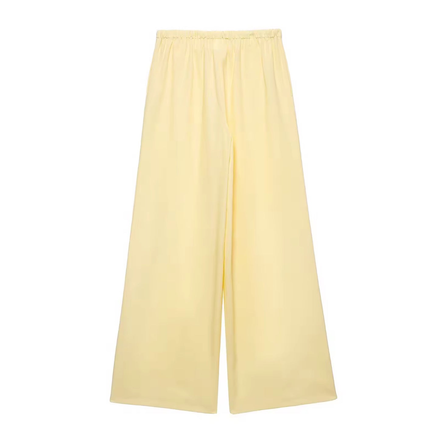 Zweiteiler – Wickelbluse & Weite Hose in Pastellgelb