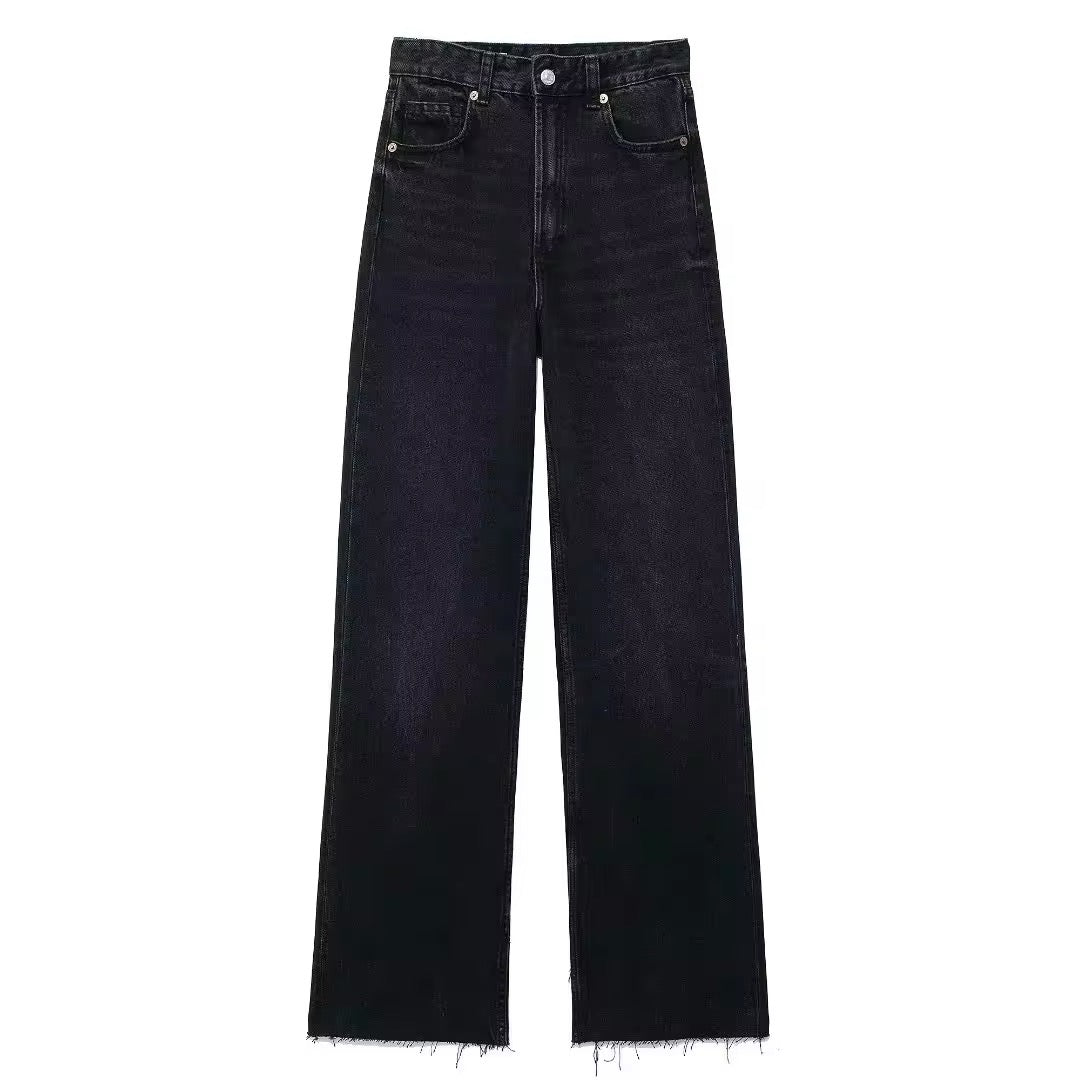 Klassische hoch taillierte Jeans mit weitem Bein