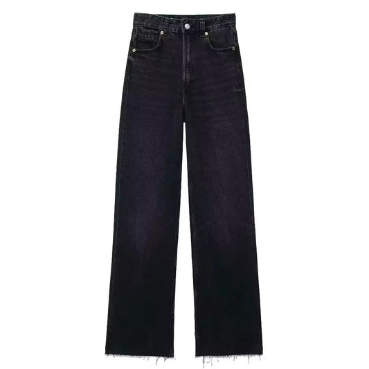 Klassische hoch taillierte Jeans mit weitem Bein