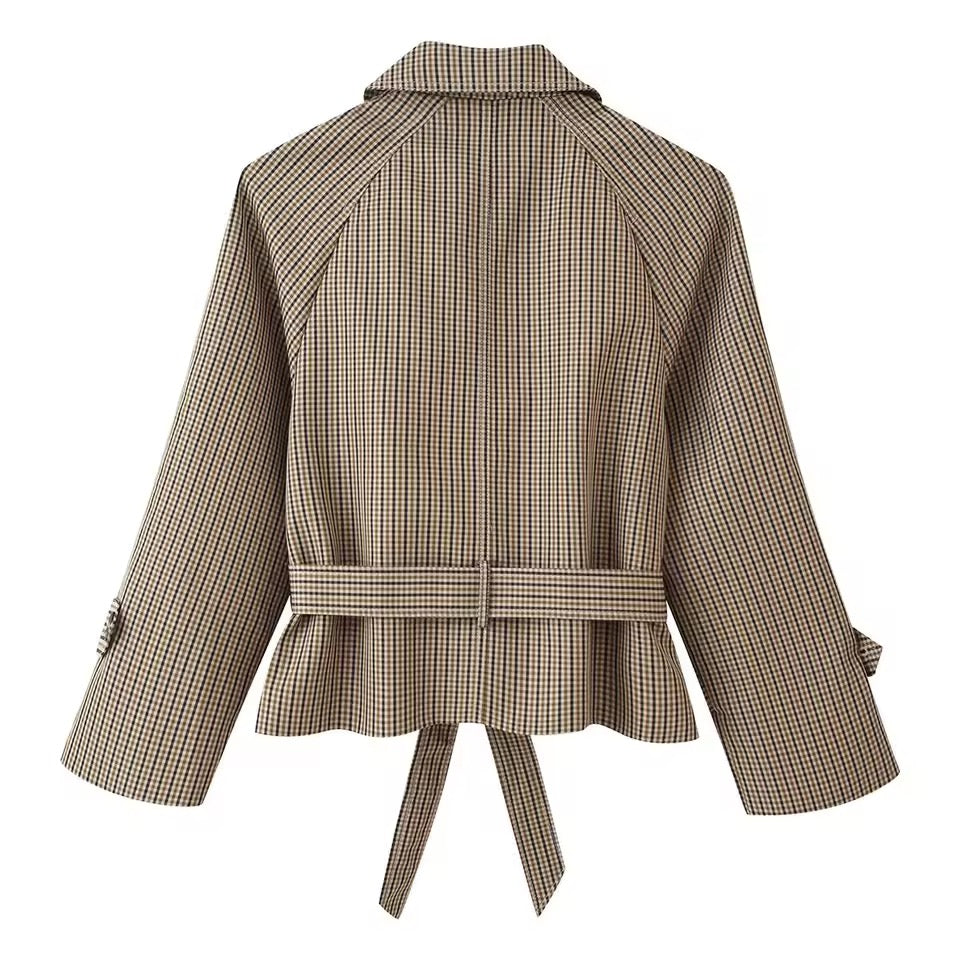 Karierte Trenchjacke mit Taillengürtel