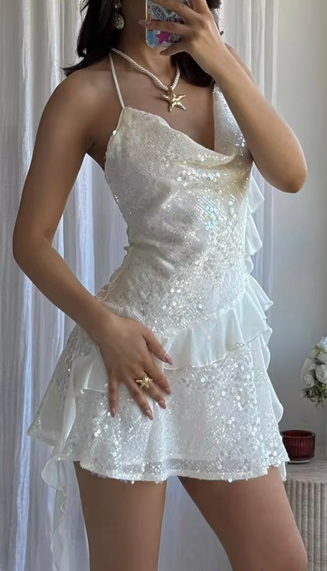 Asymmetrisches Pailletten-Minikleid