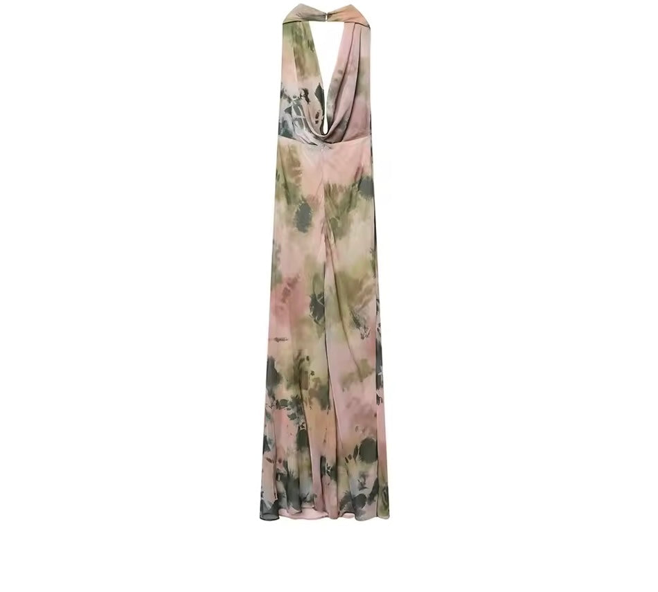 Rückenfreies Maxikleid im Aquarell-Design