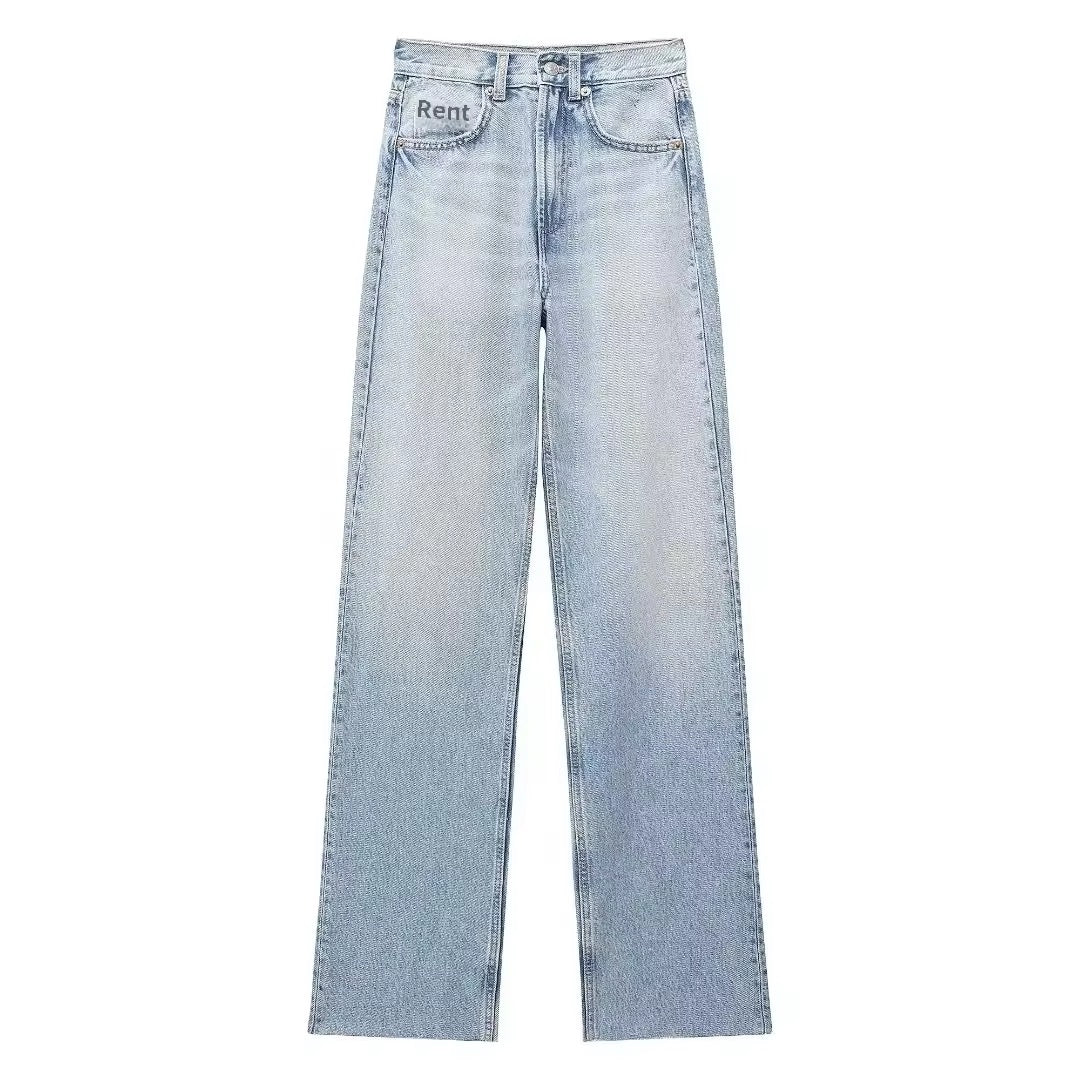 Klassische hoch taillierte Jeans mit weitem Bein