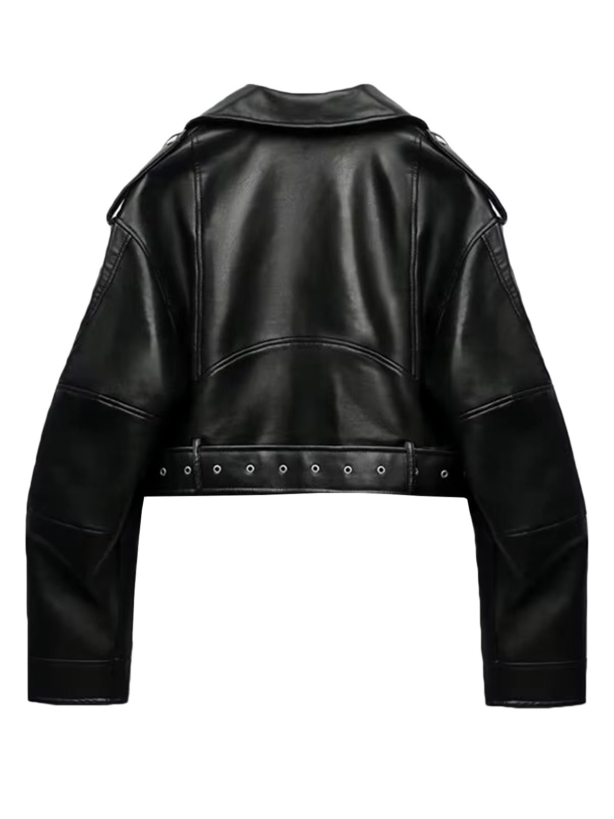 Cropped Bikerjacke aus Kunstleder mit Gürtel