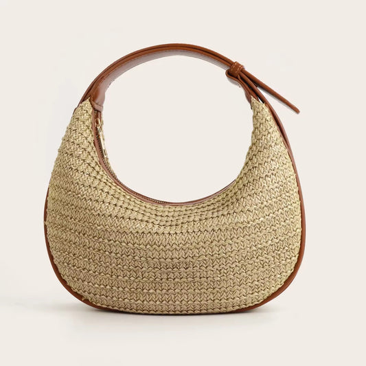Geflochtene Halbmond-Schultertasche mit Lederdetails