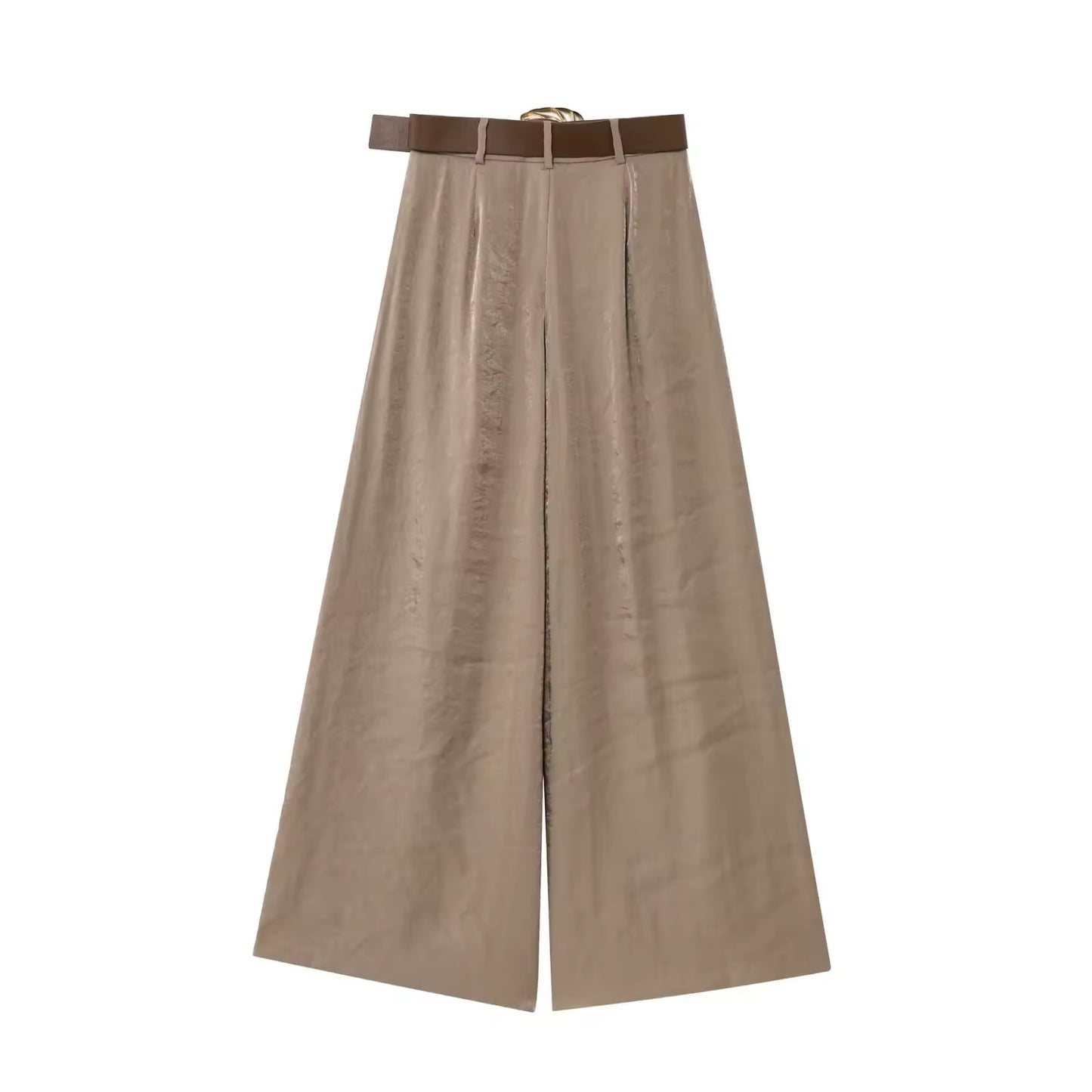 Weite Satin-Hose mit Gürtel in Taupe