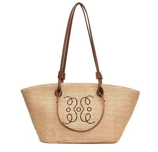 Strandtasche aus Stroh mit Lederdetails
