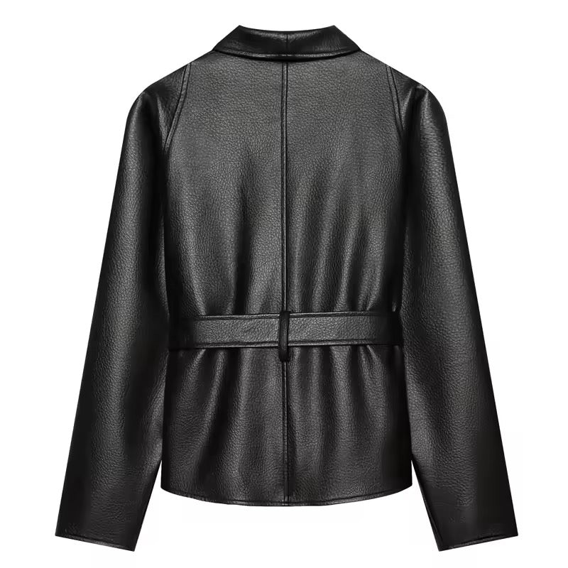 Kunstleder Blazer mit Bindegürtel