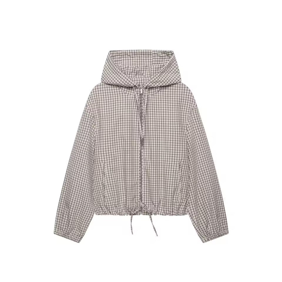 Karierte Hooded Windbreaker-Jacke
