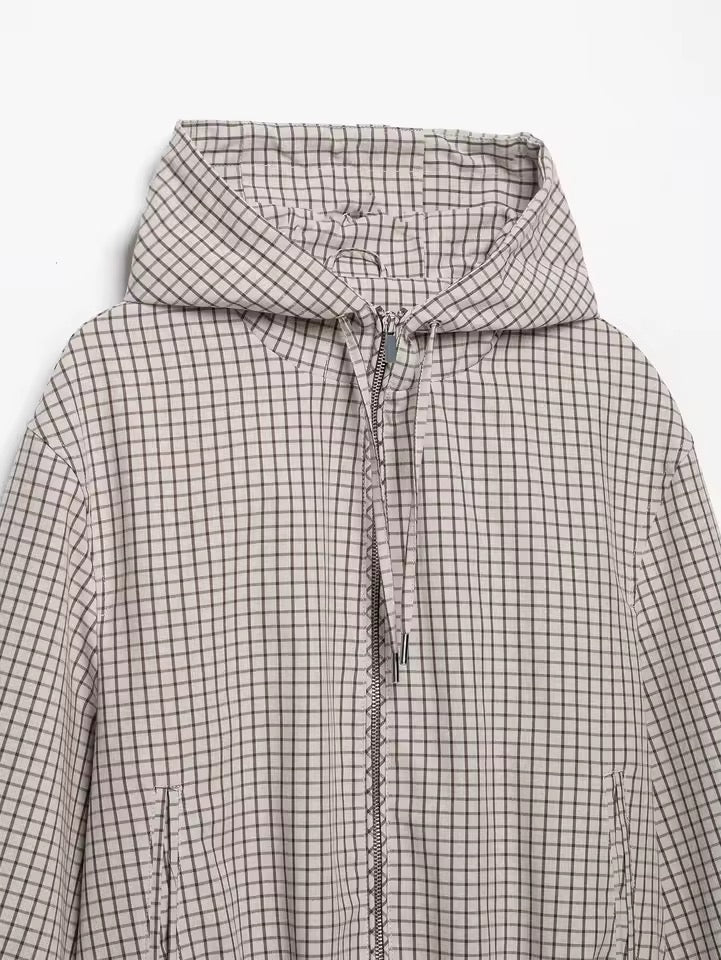 Karierte Hooded Windbreaker-Jacke
