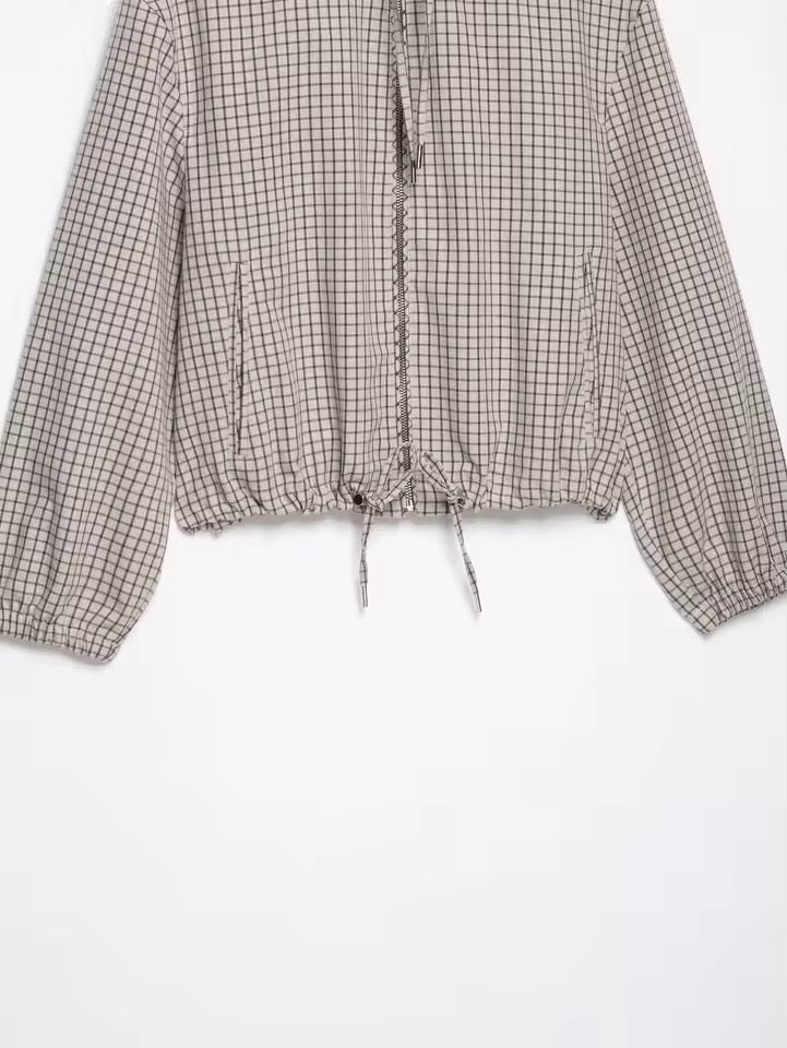 Karierte Hooded Windbreaker-Jacke