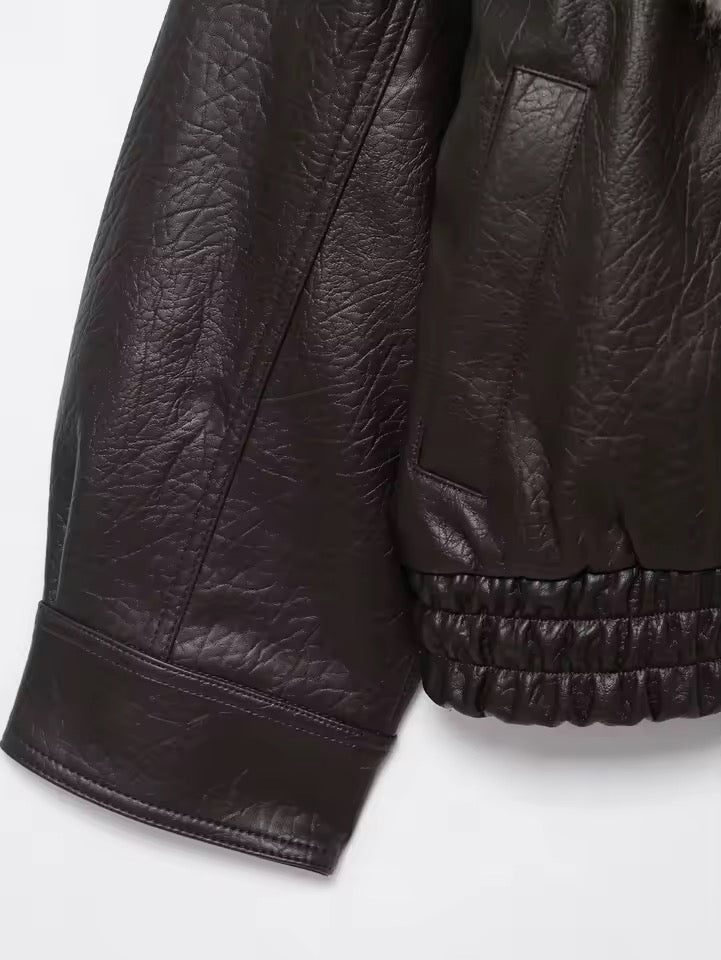 Luxus Kunstlederjacke mit XXL Kunstfellkragen